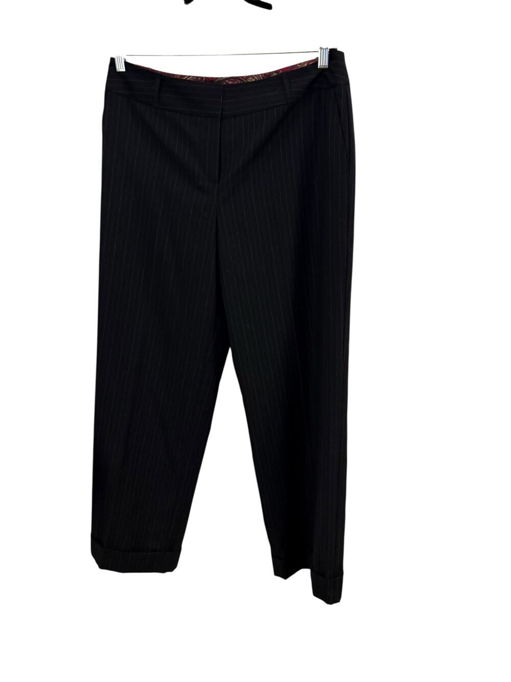 Talbots Pinstripe Black Dress Pants Trousers Wide Leg 14 Closet Staple Office